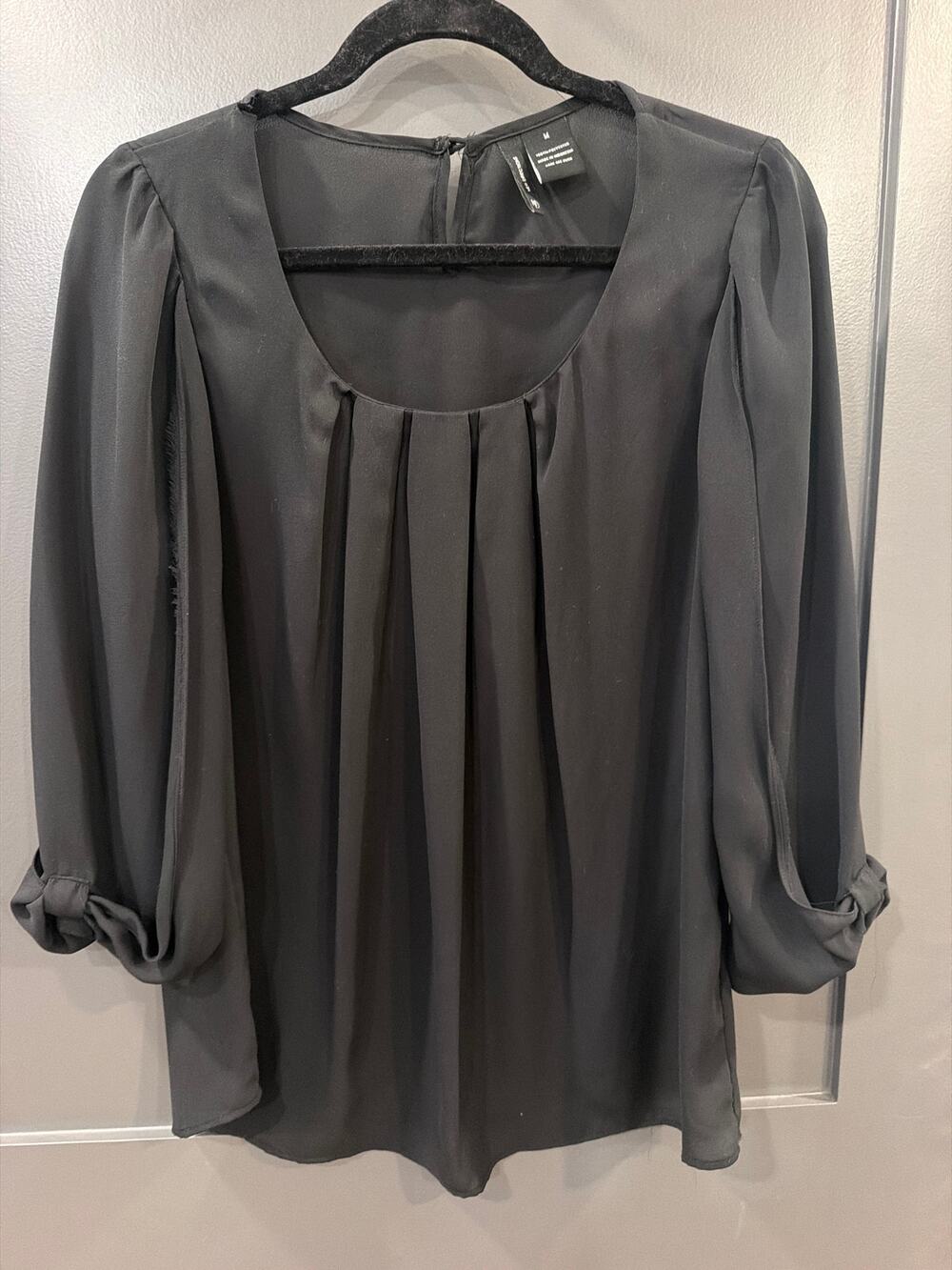 New Directions Black Ruffled Neck Tunic Top 3/4 Sleeves